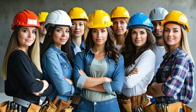 Diverse group of tradeswomen representing various skilled trades.